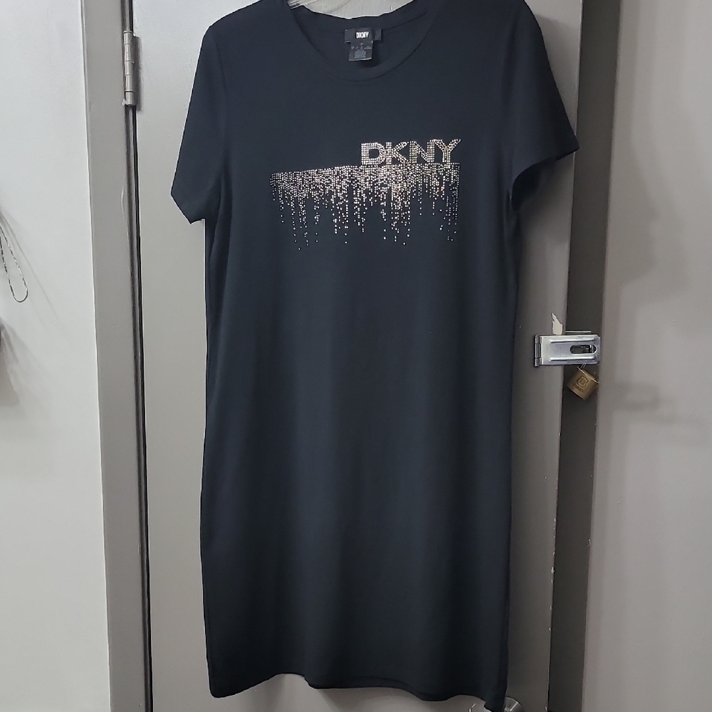 DKNY Black Mini Dress with Metallic Details